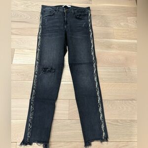 Zara Dark Gray Skinny Distressed Jeans with Snake Print Detail